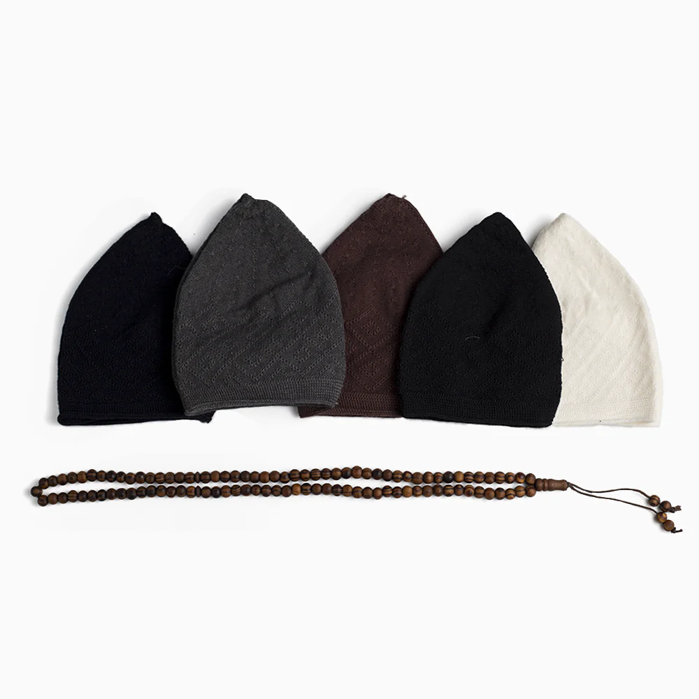 ABDEEZ Prayer Cap Collection (Pack of 5) + Wooden Tasbeeh (Not for Use) - Image 4